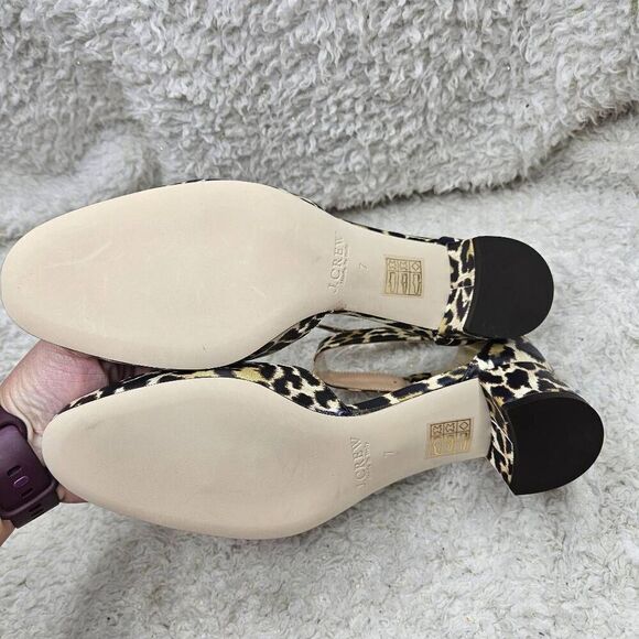 J. Crew Leather Leopard Print Made in Italy Ankle Strap Block Heel Shoes Womens - Picture 5 of 6